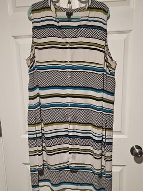 Worthington Woman Striped  Maxi Tank with Black, Blue & Teal Bands